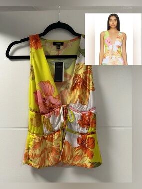 NWT AFRM Mirna Top Color Block Floral XS | Revolve Tie Front Summer Top